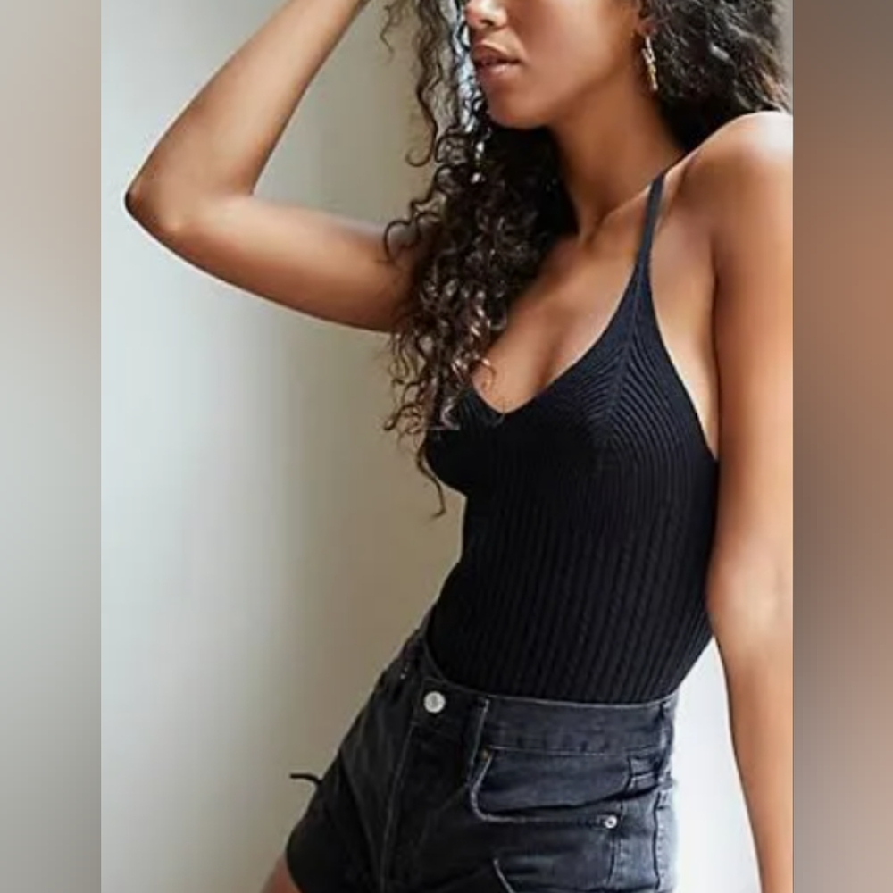 Free People Intimately Cassidy Black Ribbed Cable Sweater Tank Top Size XS